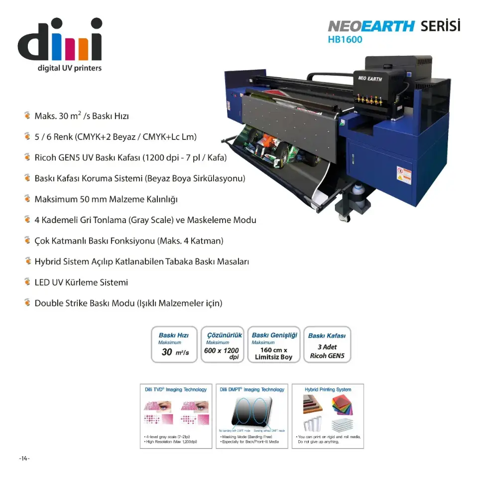 Dilli NEOEART Serisi HB1600 - Hibrit UV Baskı Makineleri