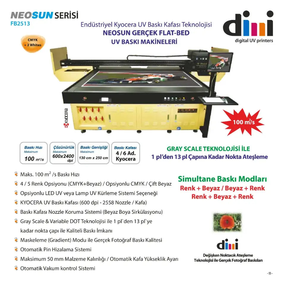 Dilli NEOSUN Serisi FB2513 - UV Flatbed Baskı Makineleri