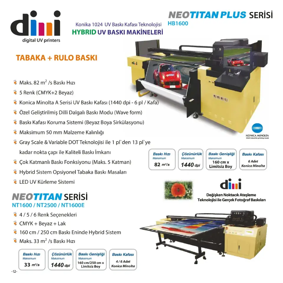 Dilli NEOTITAN PLUS Serisi HB1600 - Hibrit UV Baskı Makineleri