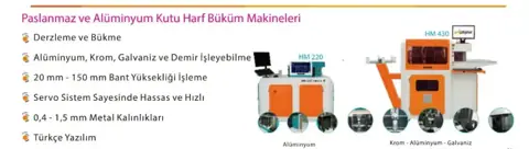 Paslanmaz ve Alüminyum Kutu Harf Büküm Makineleri HM 430