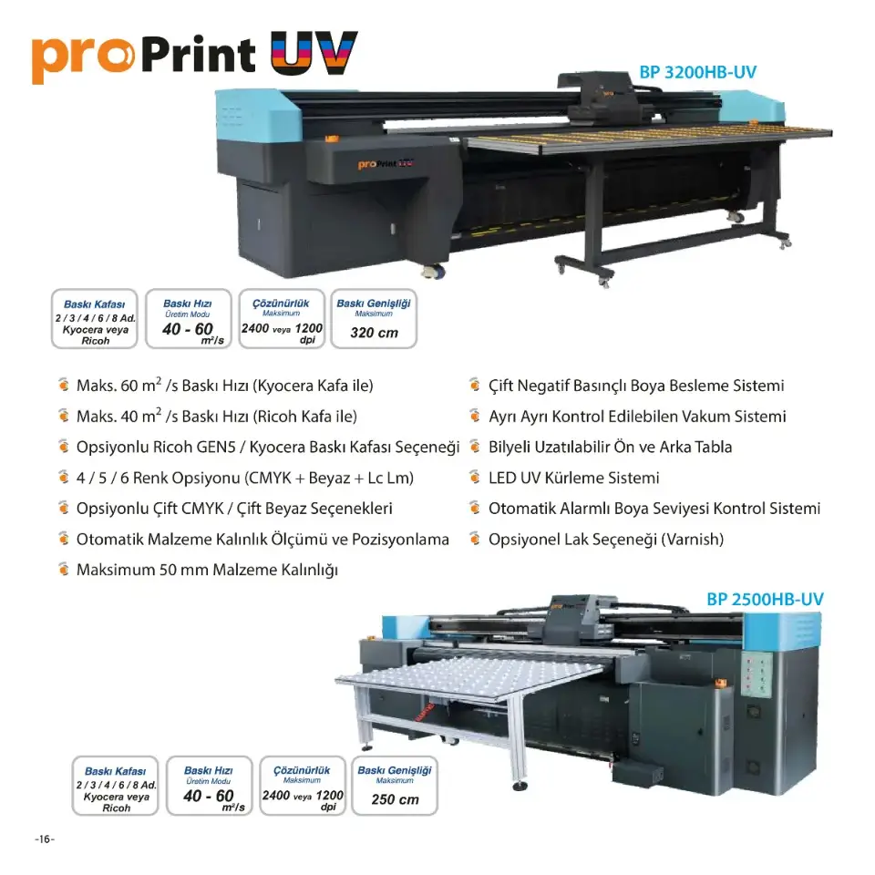ProPrint UV BP 2500HB-UV - Hibrit UV Baskı Makineleri